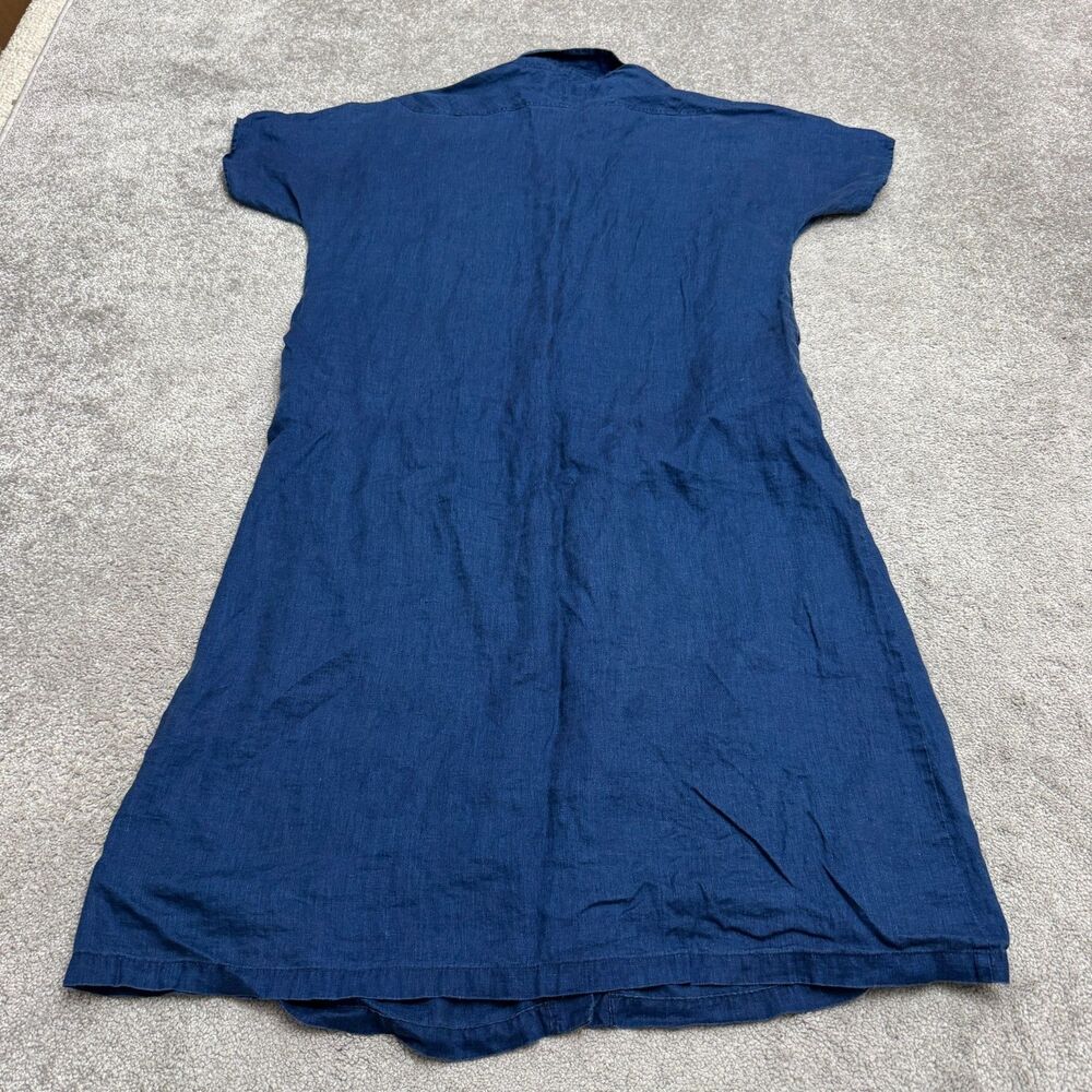 Blue Blue Japan Pure Indigo Linen Midi Shirt Dress Womens 2 Blue Button Front - Picture 2 of 15